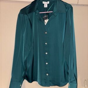 Green Satin button down blouse